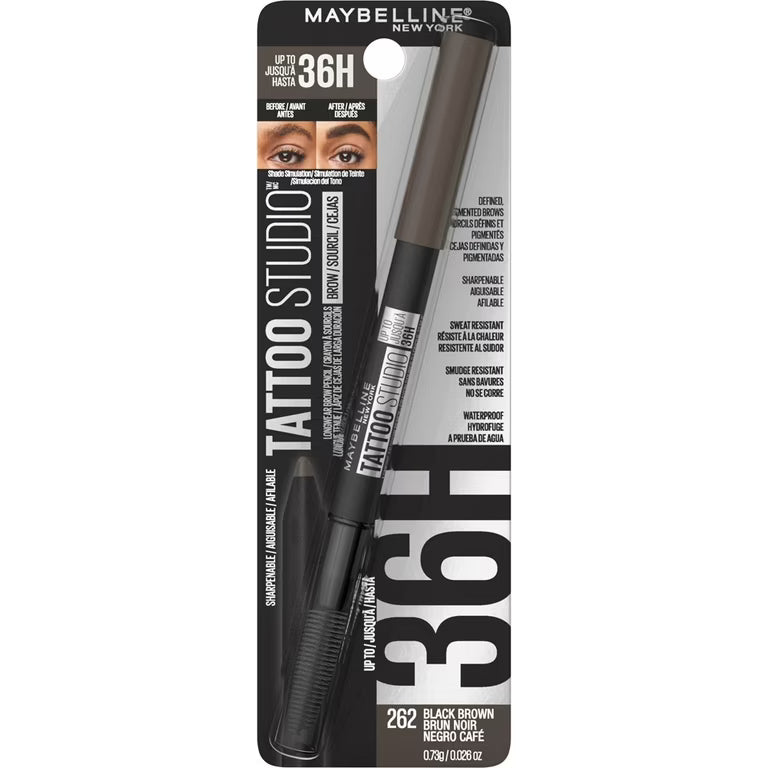 Lapiz para cejas - Maybelline Tattoo Studio Brow 36H Pencil (262 Black Brown)