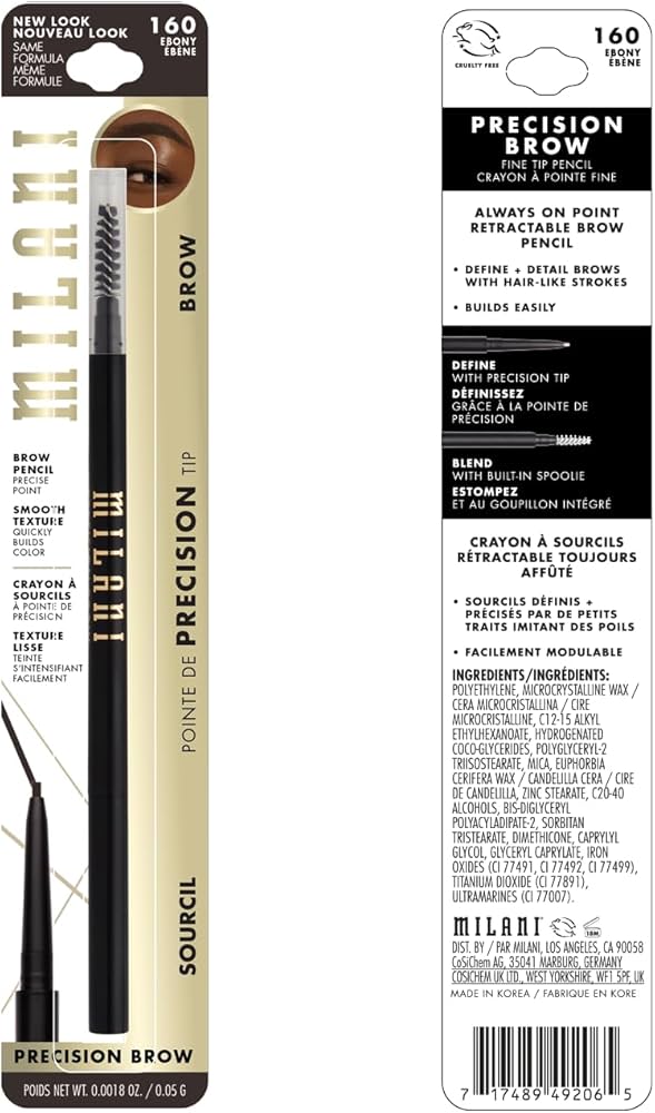 Lapiz para cejas - Milani Precision Brow Pencil (160 Ebony, Retractable)