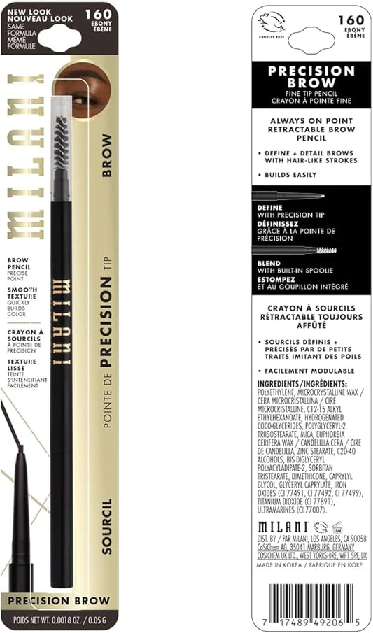 Lapiz para cejas - Milani Precision Brow Pencil (160 Ebony, Retractable)